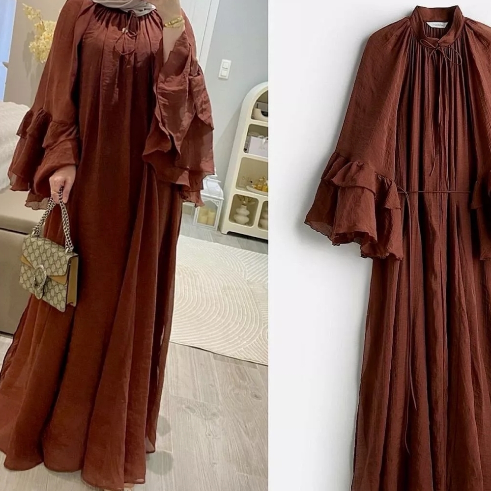 H&m flounced Maxi dress h&m edition ruffled dark red-brown. - Picture 5 of 10